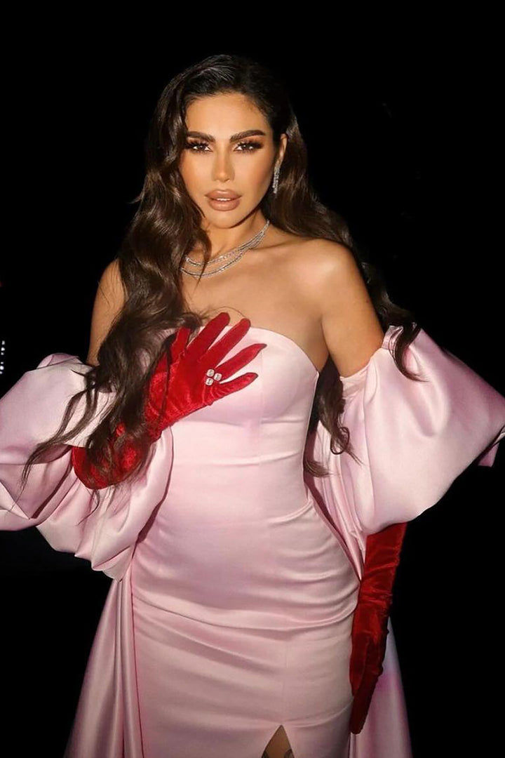 Crepe Long Dress with Satin Silk Details