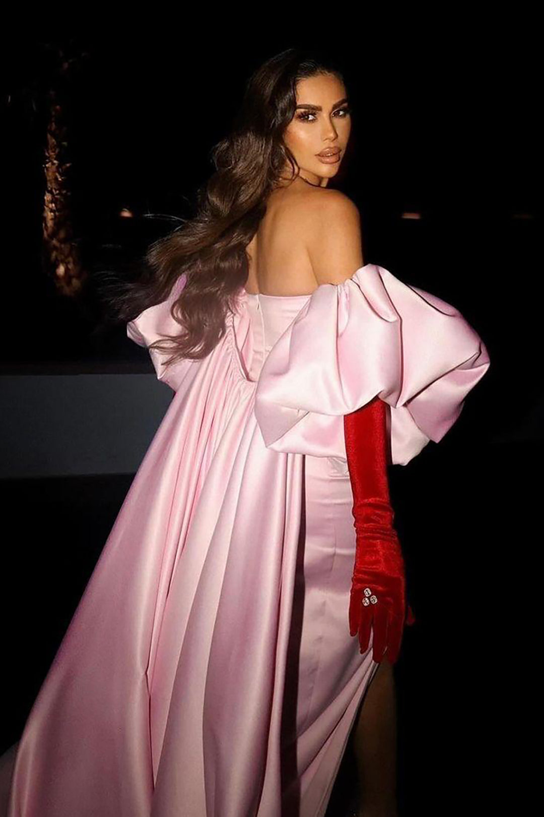 Crepe Long Dress with Satin Silk Details