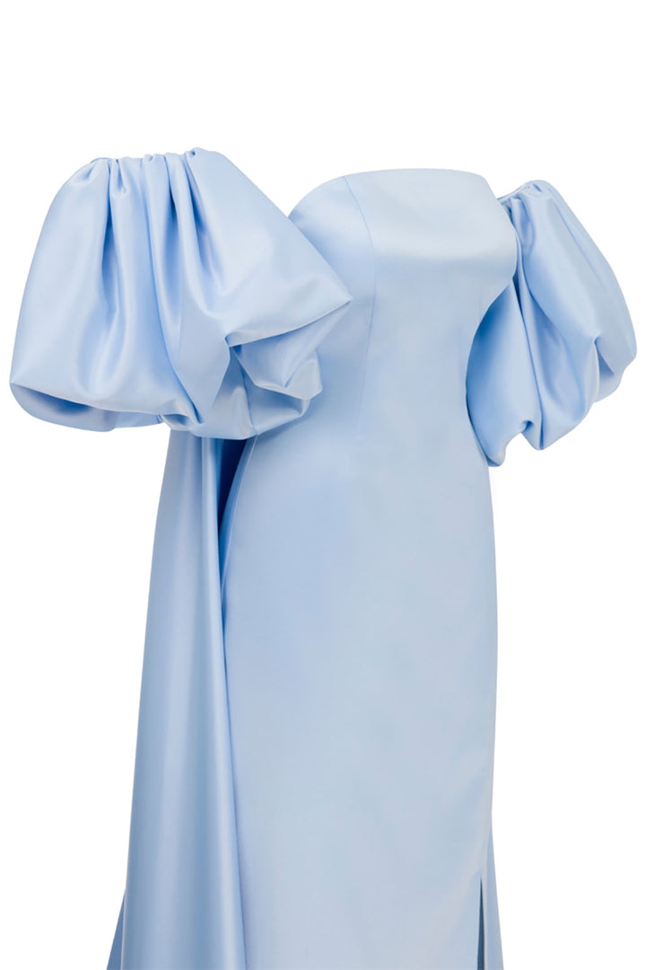 Crepe Long Dress with Satin Silk Details