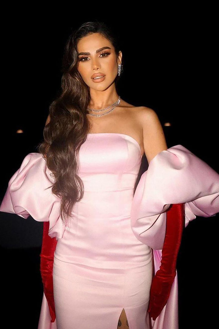 Crepe Long Dress with Satin Silk Details