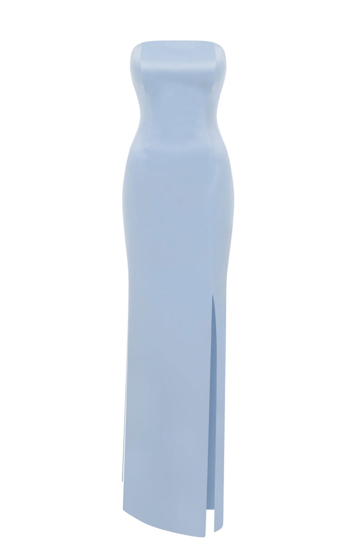 Crepe Long Dress with Satin Silk Details