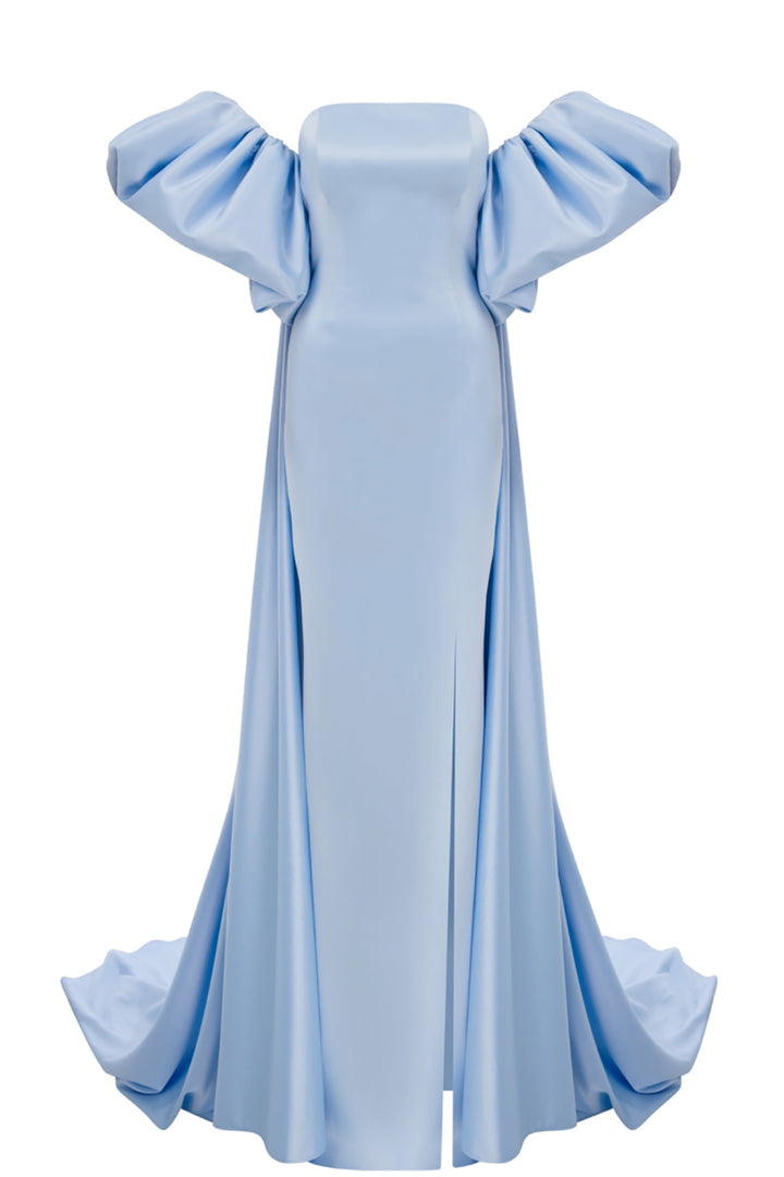 Crepe Long Dress with Satin Silk Details