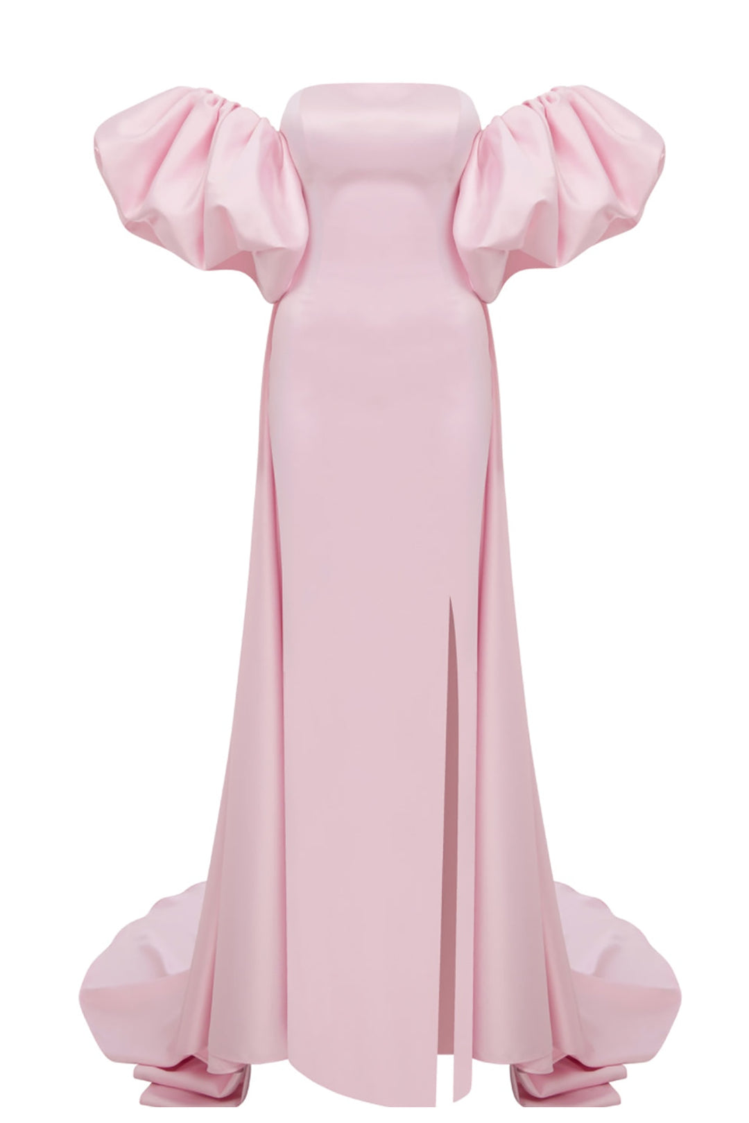 Crepe Long Dress with Satin Silk Details