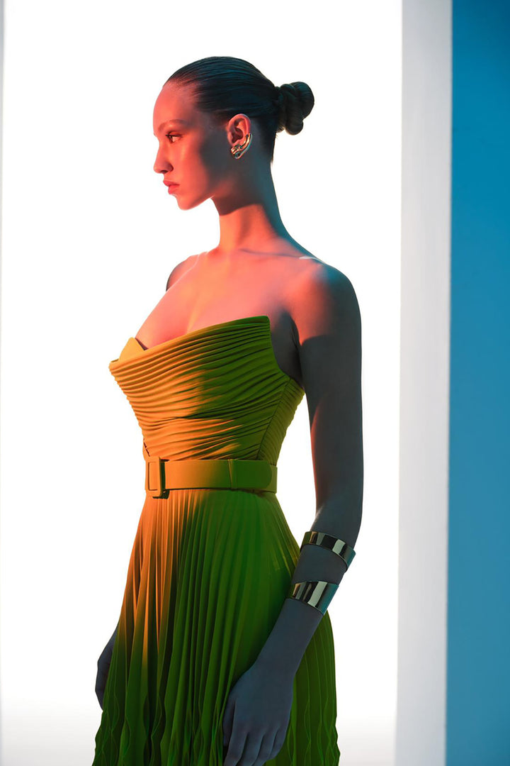 Crepe Strapless Dress with Bust Drape