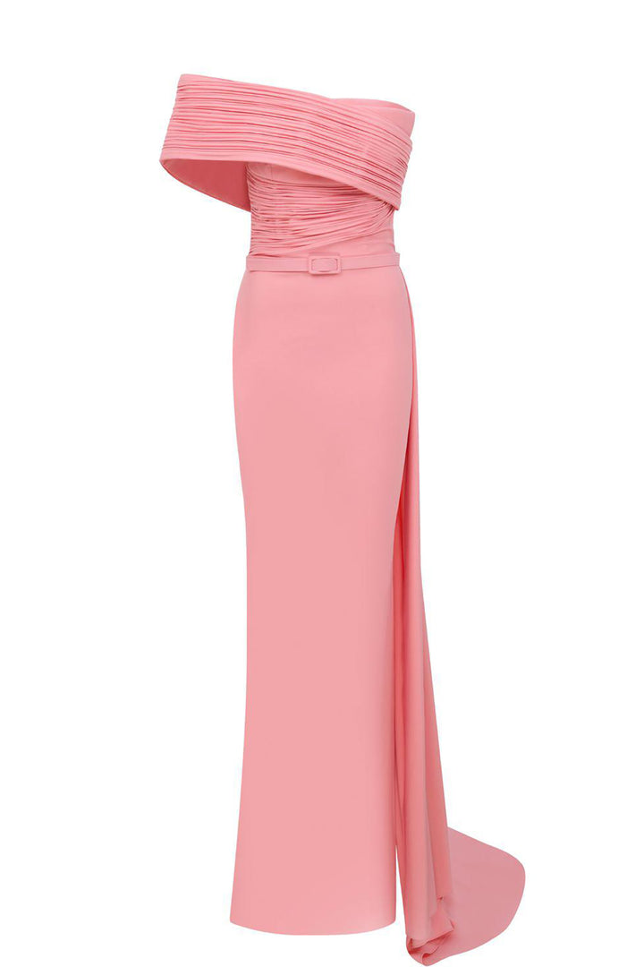 Crepe Dress Asymmetrical Bust With Draped Waist