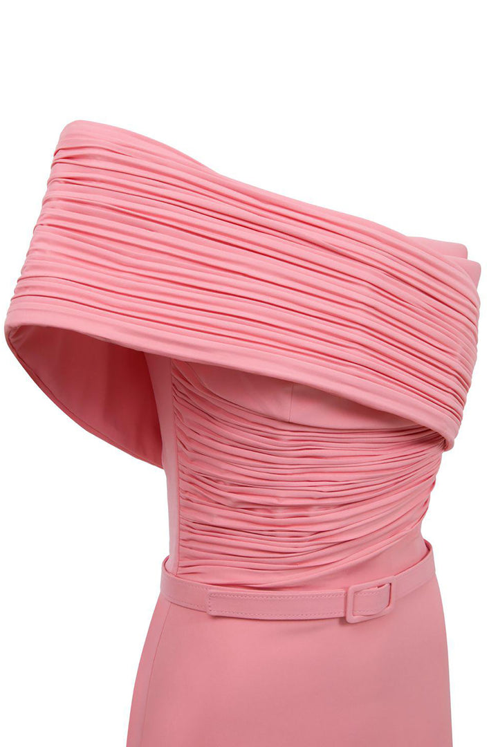 Crepe Dress Asymmetrical Bust With Draped Waist