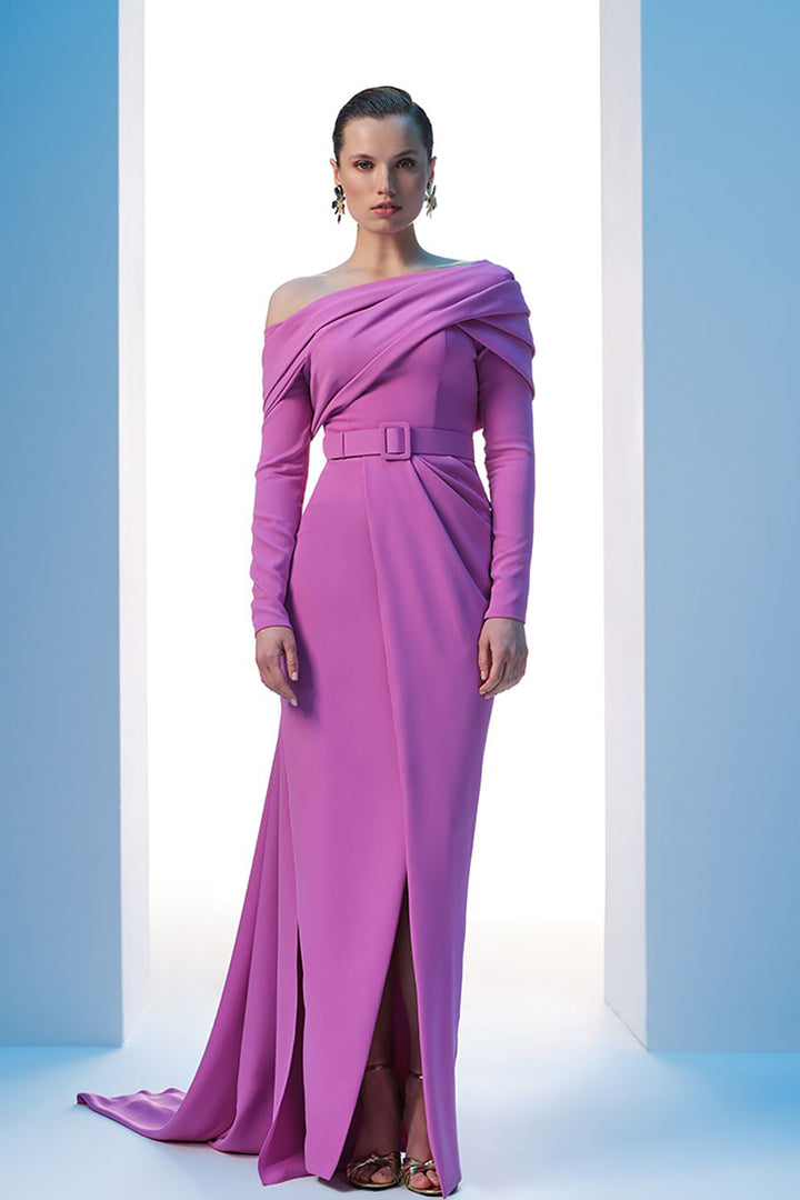 Crepe Dress Asymmetrical Bust And Draped Waist
