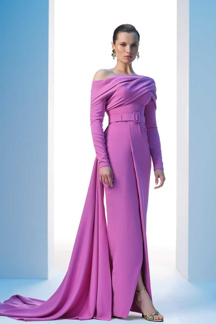 Crepe Dress Asymmetrical Bust And Draped Waist