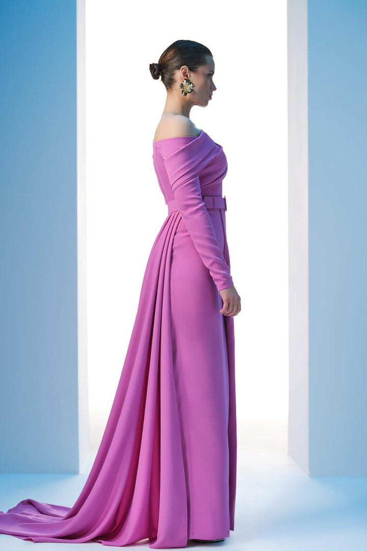 Crepe Dress Asymmetrical Bust And Draped Waist