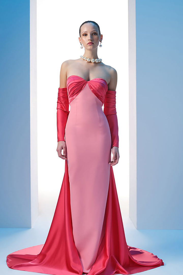 Satin Strapless Draped Bust Tail