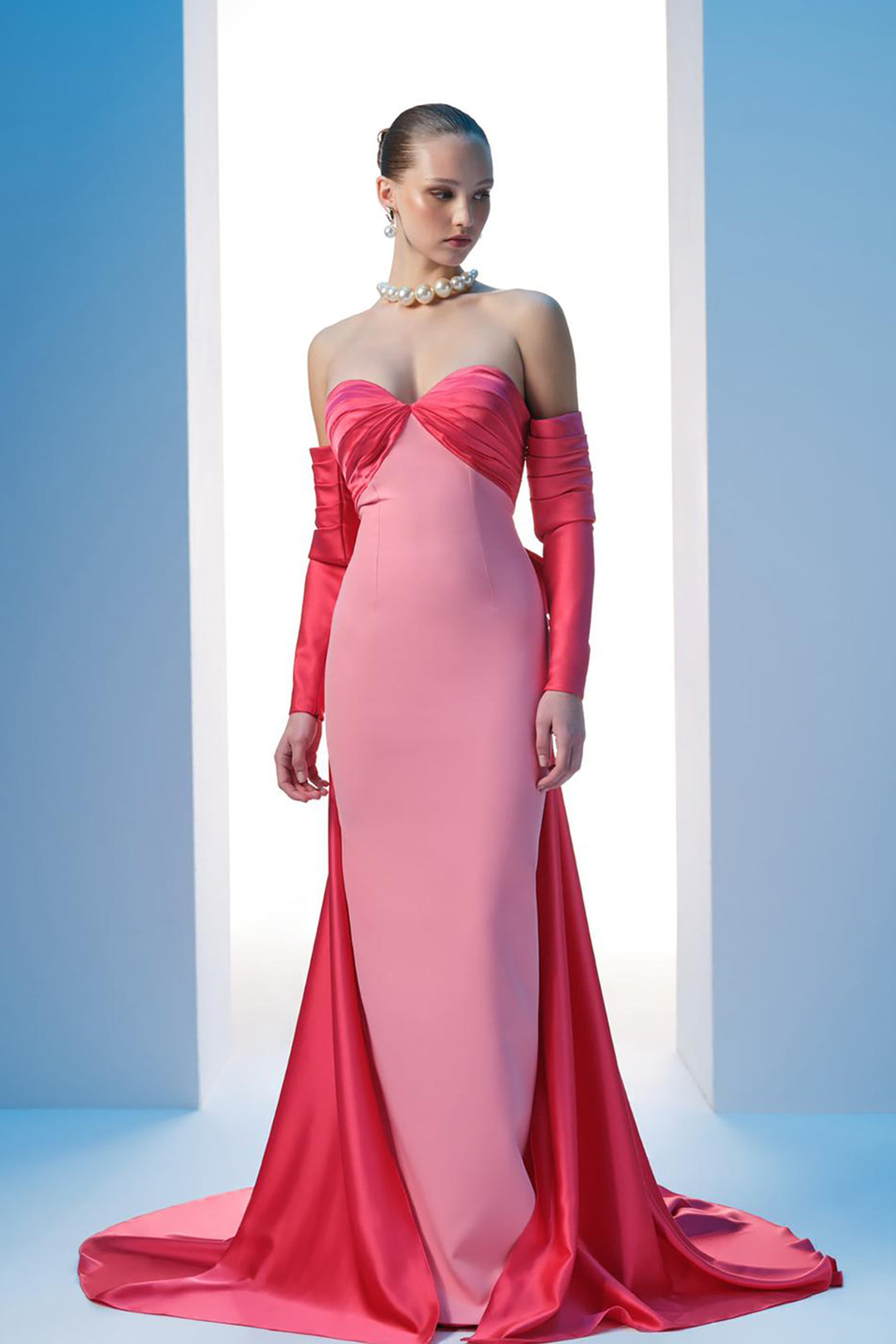 Satin Strapless Draped Bust Tail