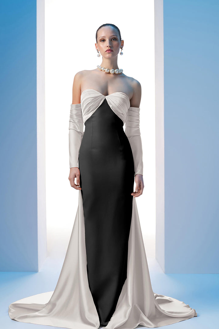 Satin Strapless Draped Bust Tail