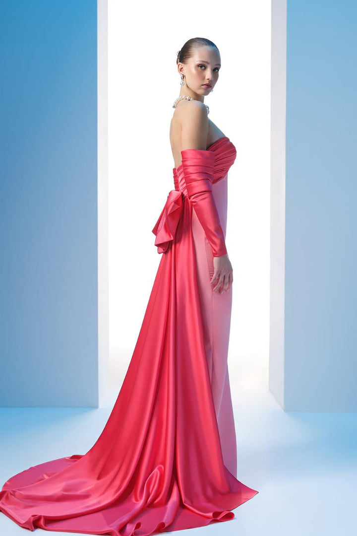 Satin Strapless Draped Bust Tail