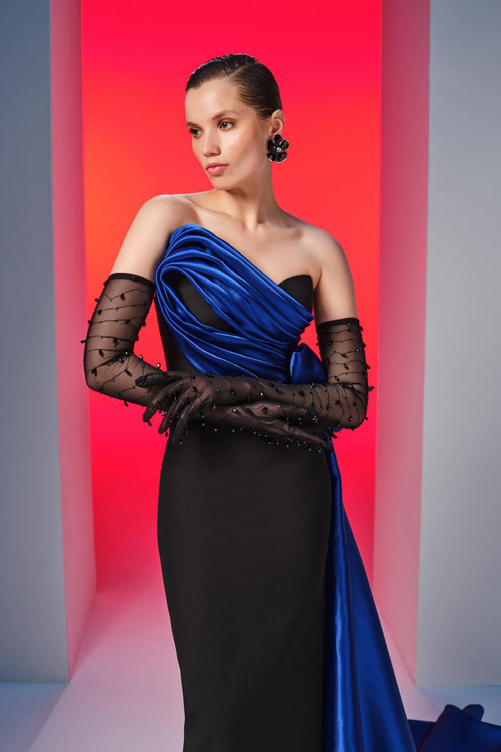 Crepe-Satin Organza Strapless Dress