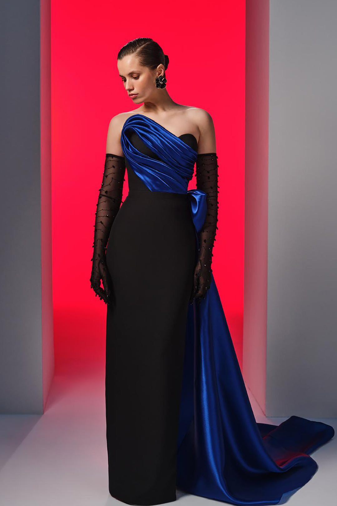 Crepe-Satin Organza Strapless Dress