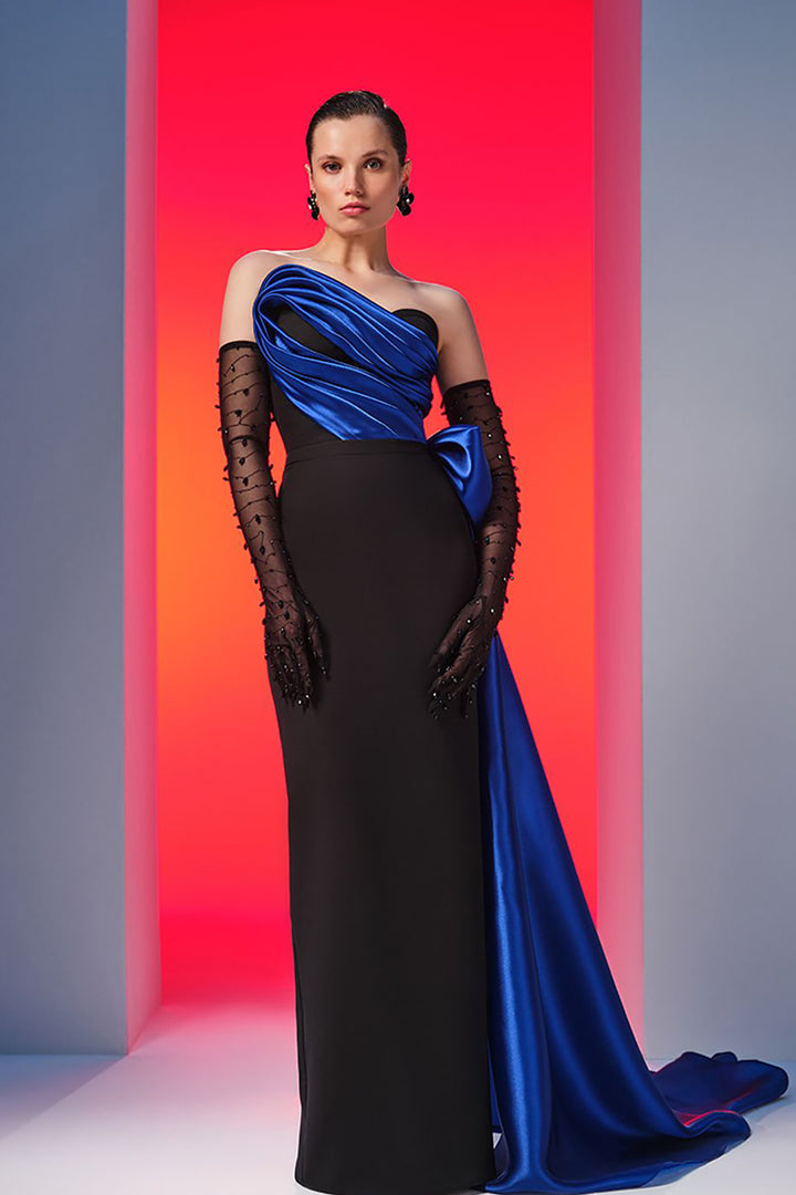 Crepe-Satin Organza Strapless Dress