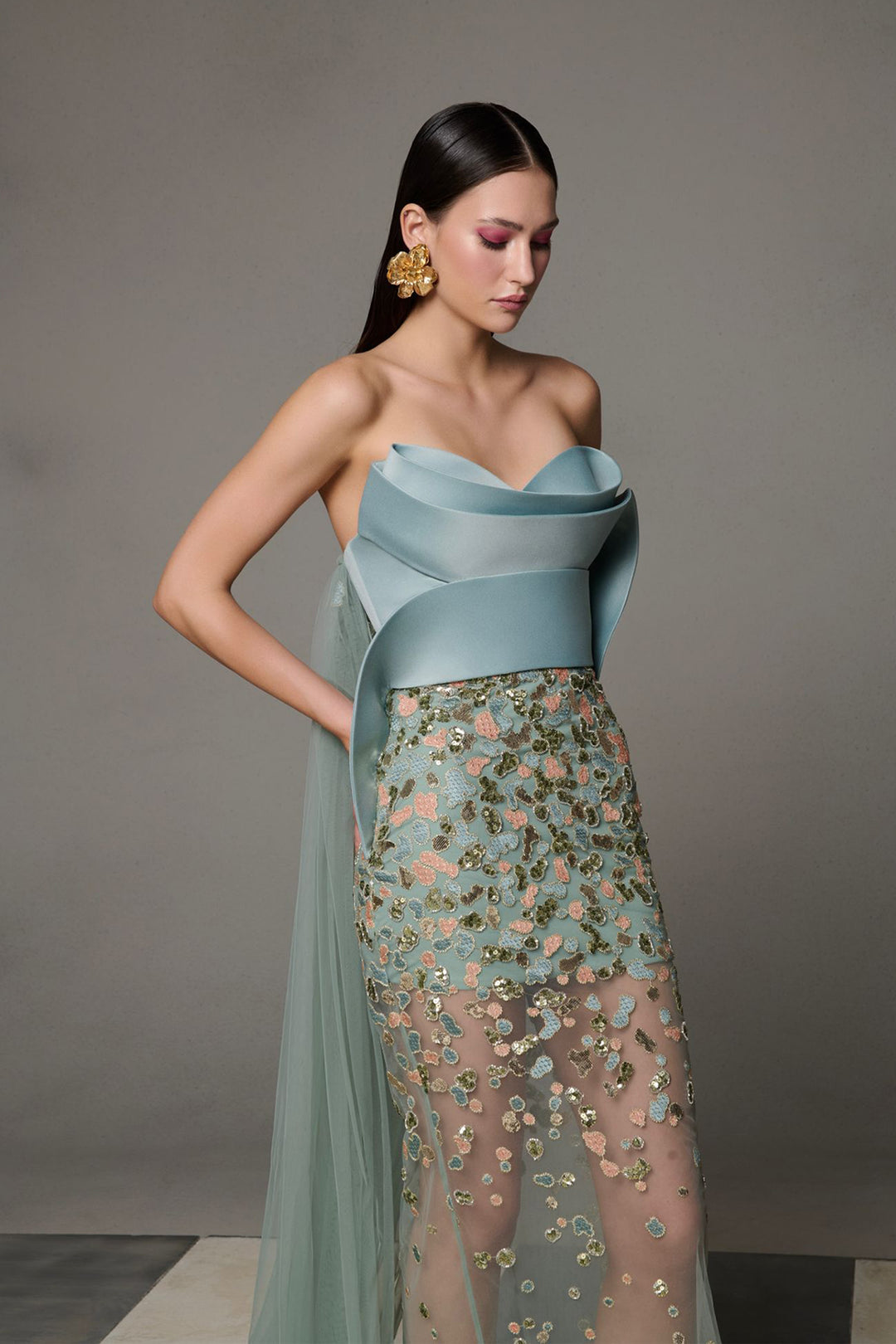 Mermaid Strapless Dress with Embellished Overlay