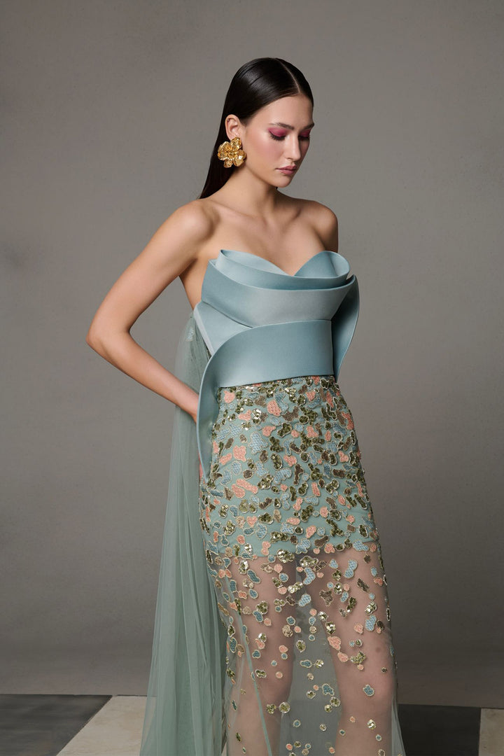 Mermaid Strapless Dress with Embellished Overlay