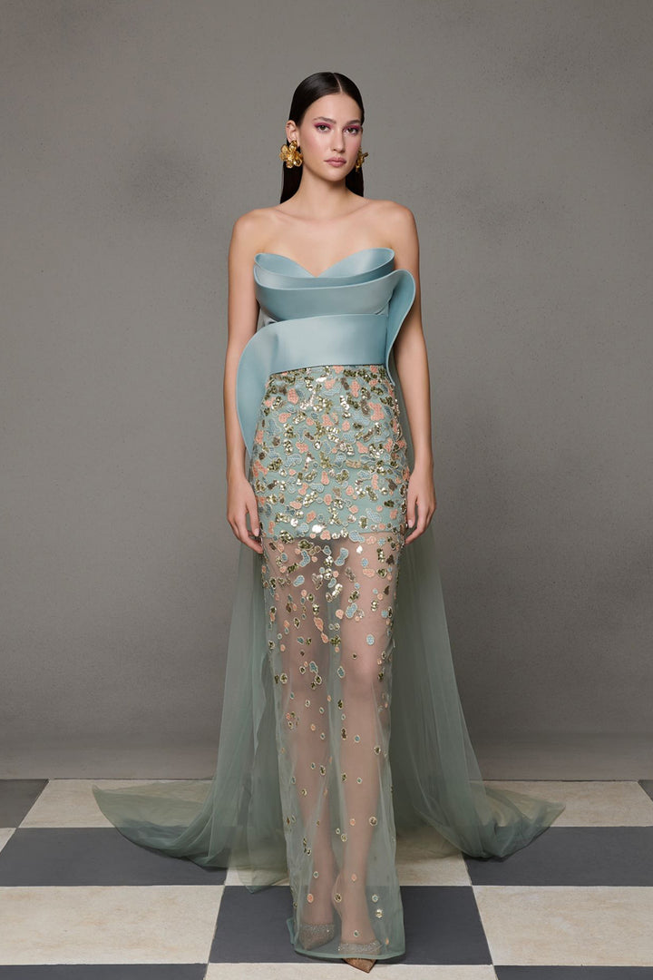 Mermaid Strapless Dress with Embellished Overlay