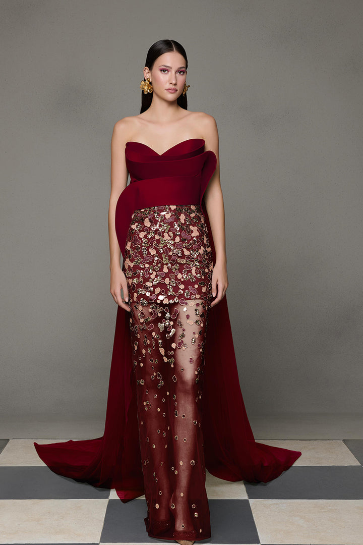 Mermaid Strapless Dress with Embellished Overlay