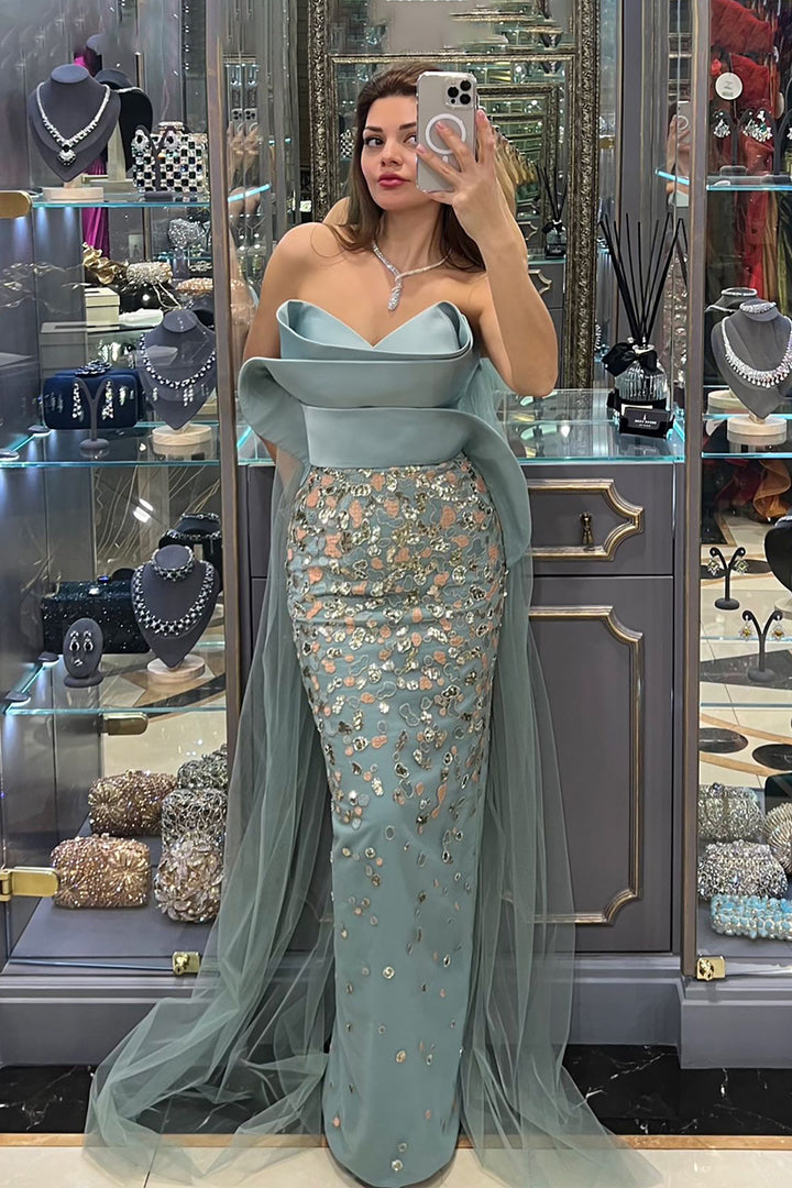 Mermaid Strapless Dress with Embellished Overlay