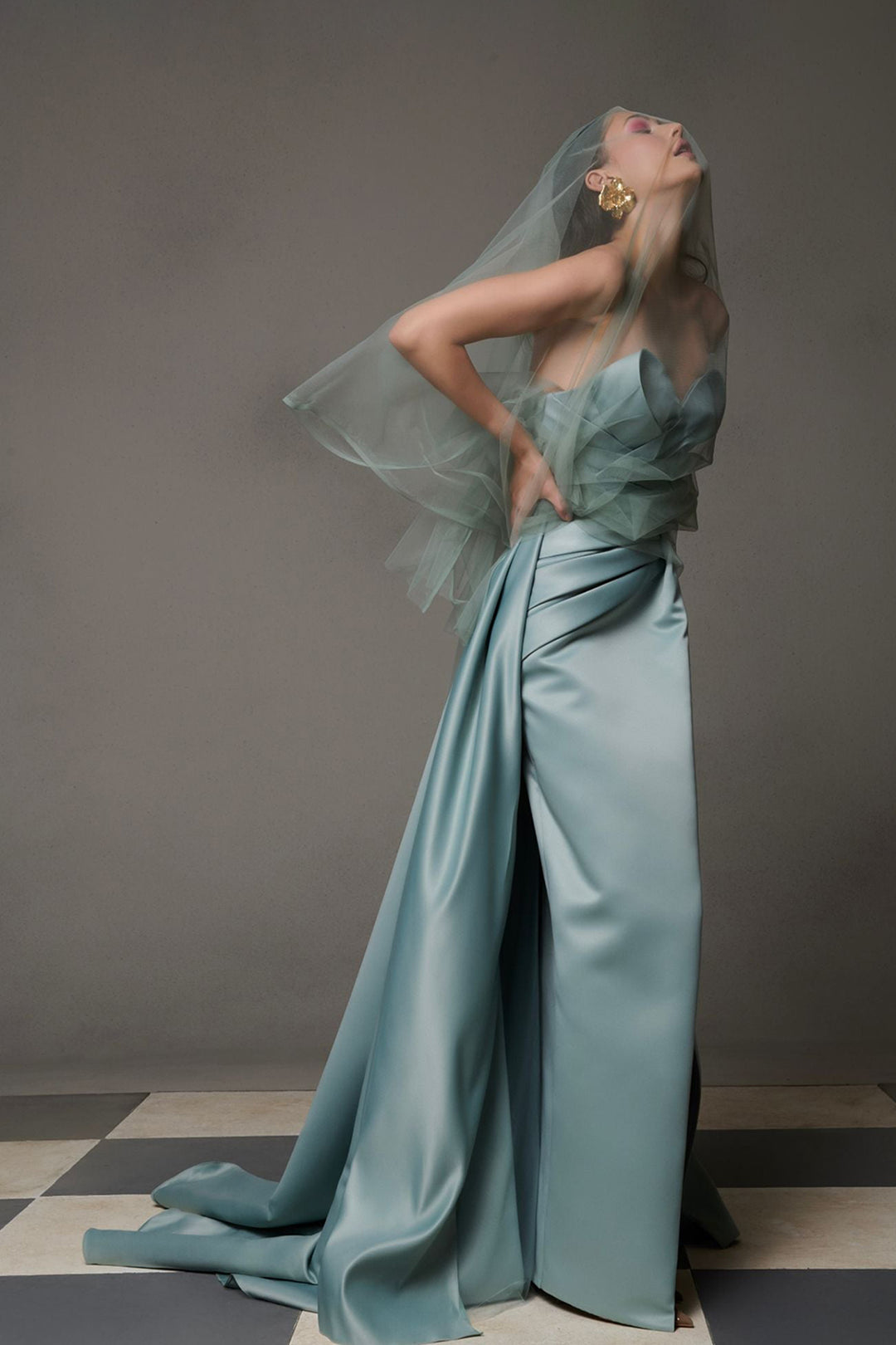 Mermaid Satin Dress with Overlay