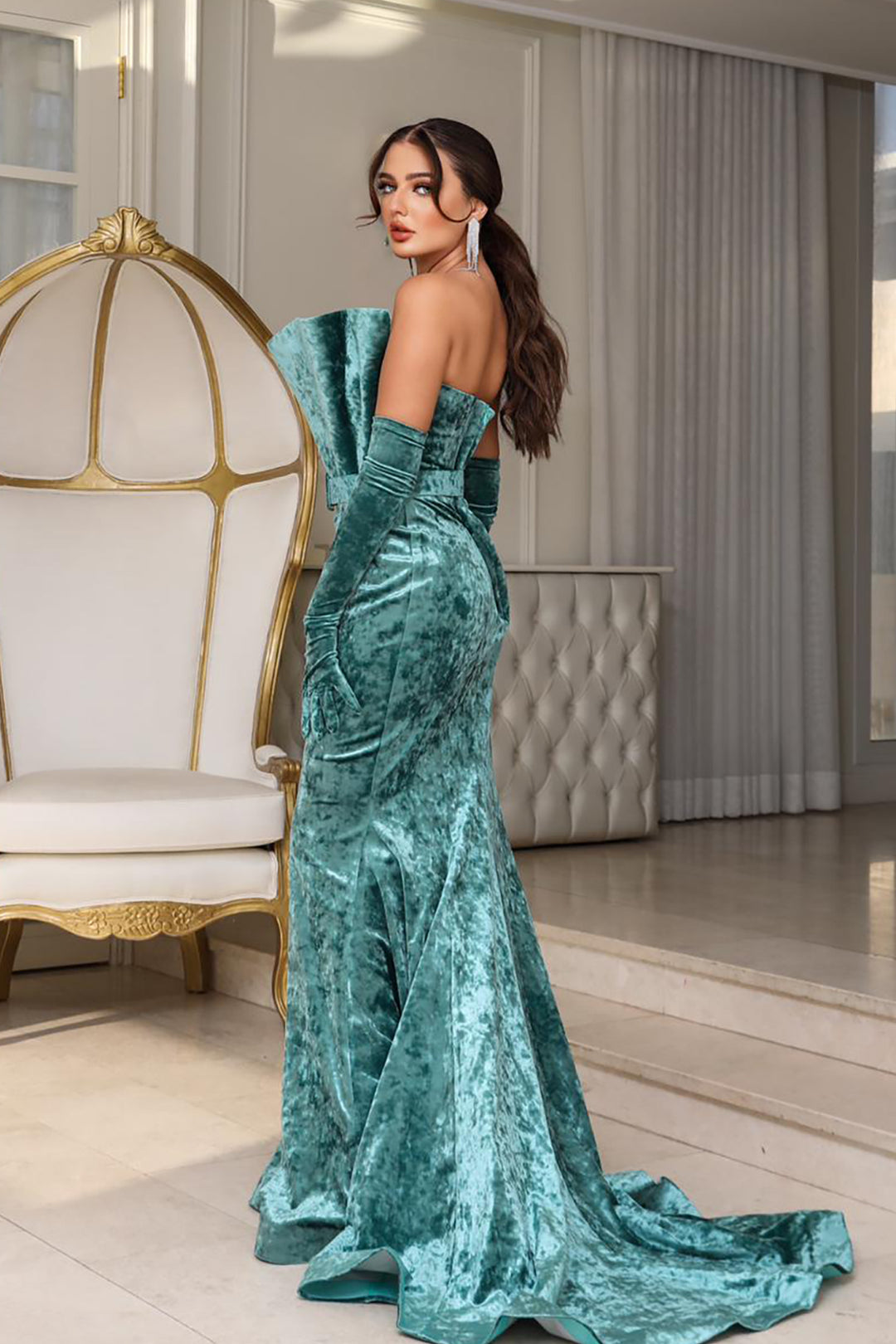 Velvet Off-The-Shoulder Mermaid Dress