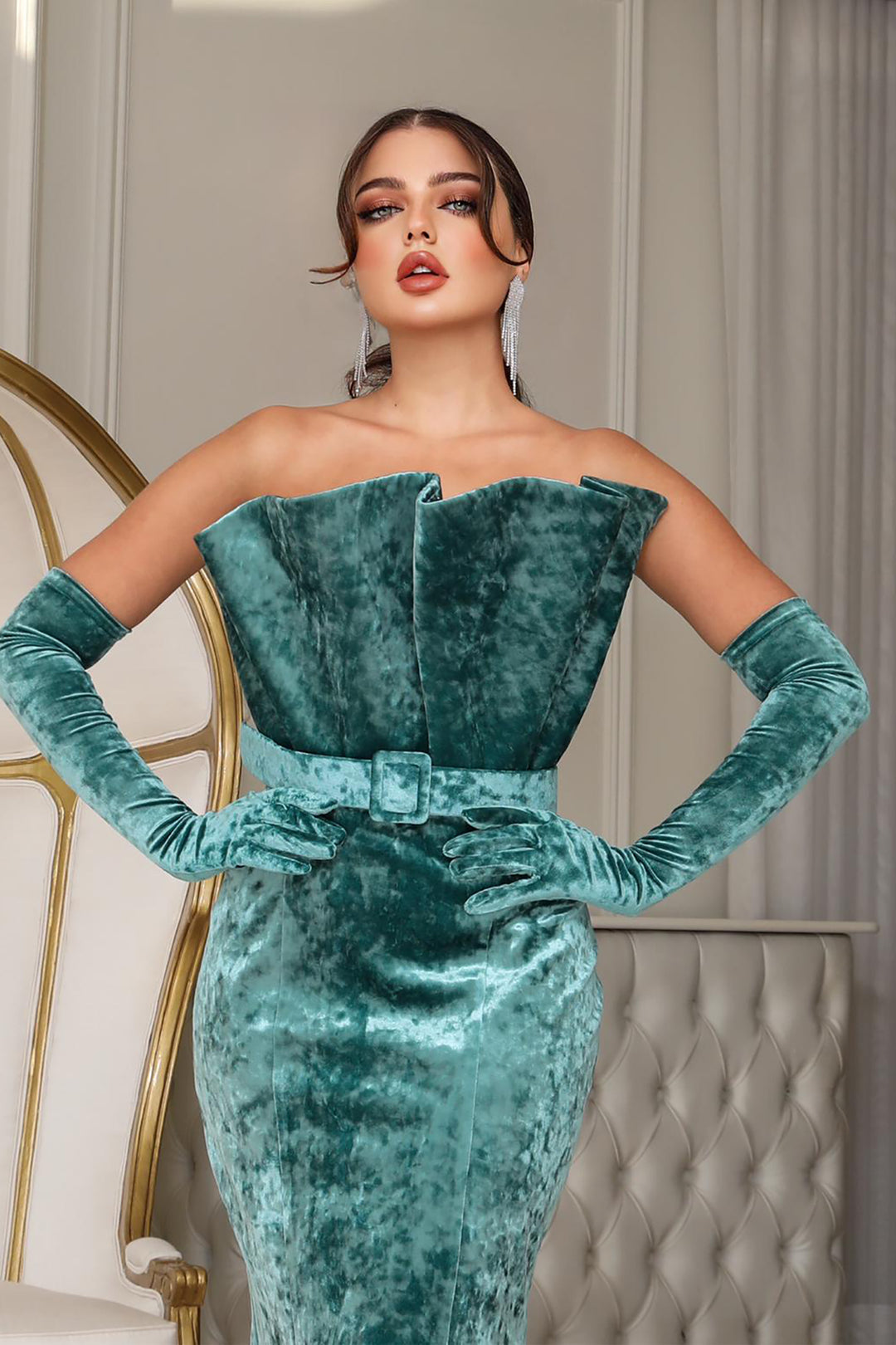 Velvet Off-The-Shoulder Mermaid Dress