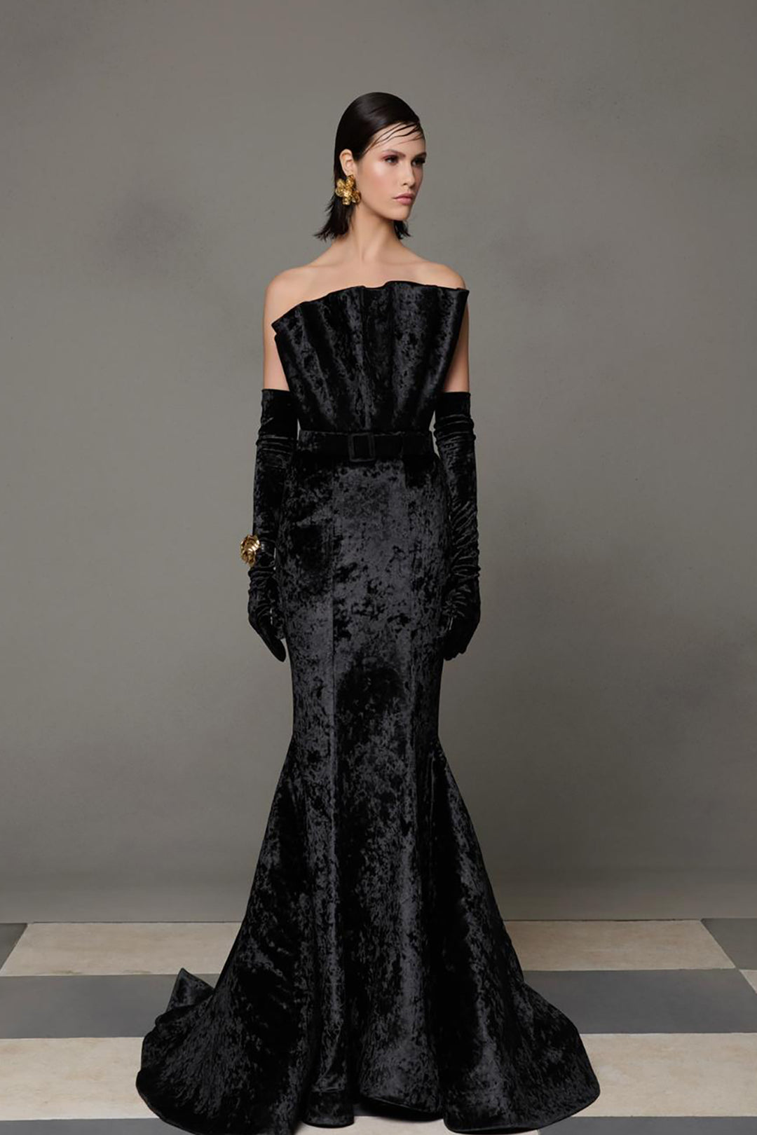 Velvet Off-The-Shoulder Mermaid Dress