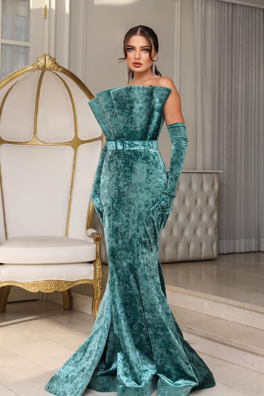 Velvet Off-The-Shoulder Mermaid Dress