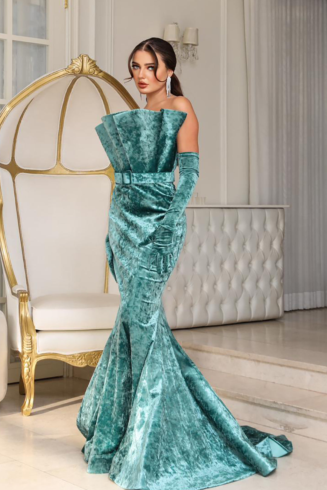 Velvet Off-The-Shoulder Mermaid Dress