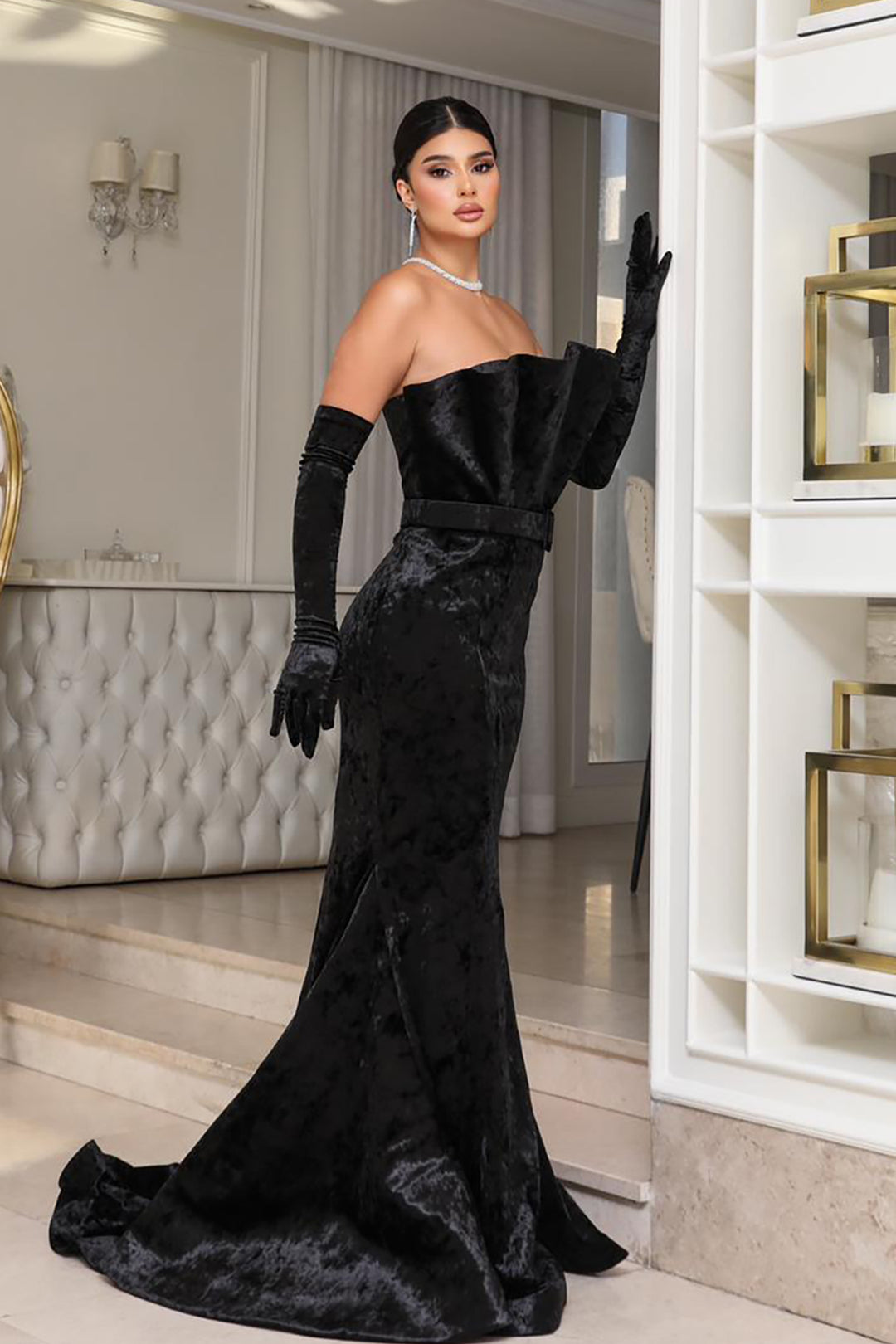 Velvet Off-The-Shoulder Mermaid Dress