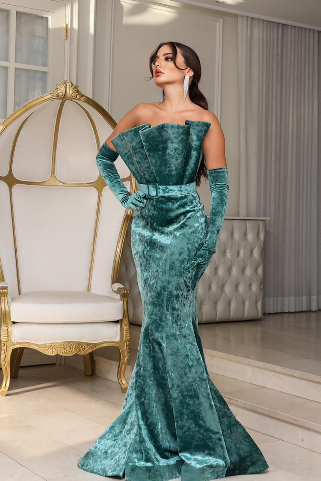 Velvet Off-The-Shoulder Mermaid Dress