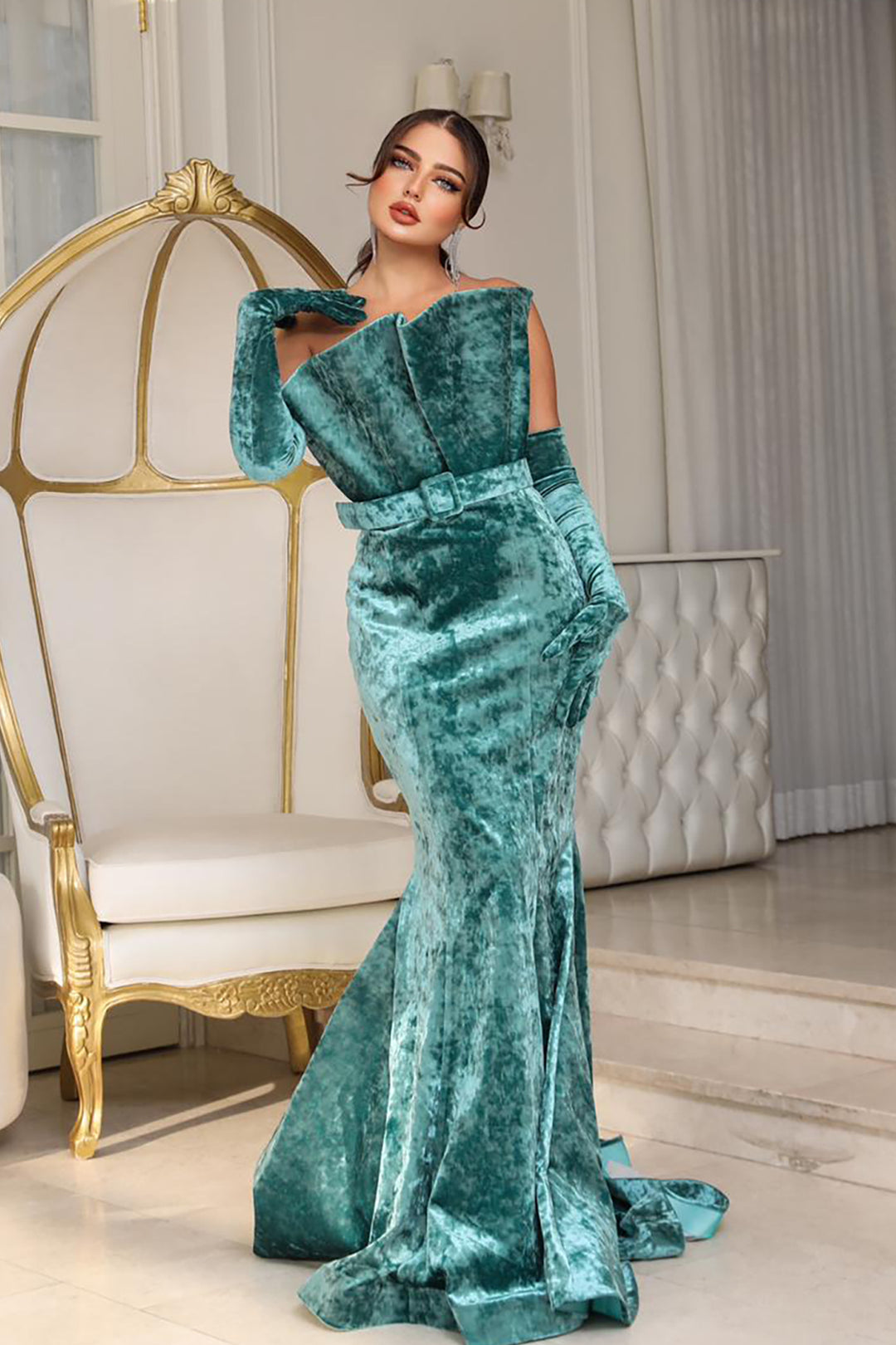 Velvet Off-The-Shoulder Mermaid Dress