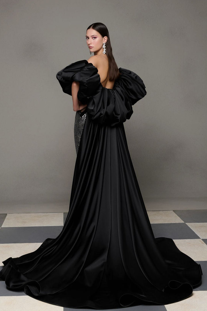 Sequined Puff-Sleeve Dress