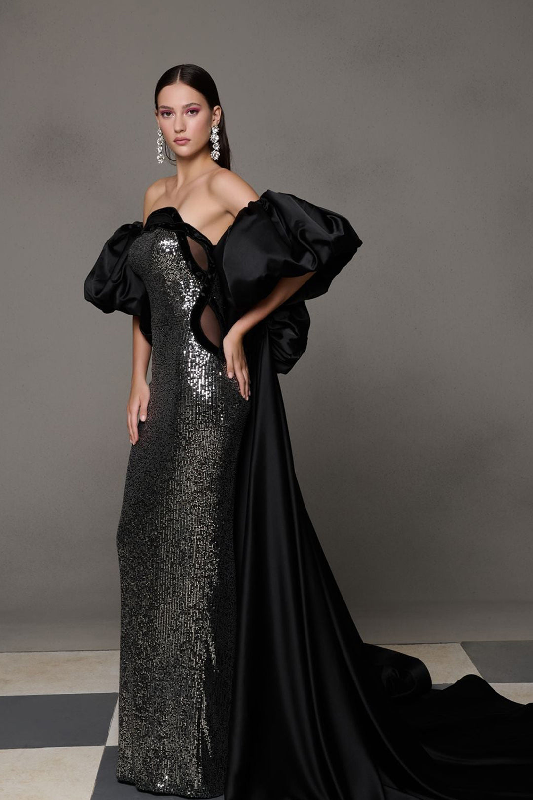 Sequined Puff-Sleeve Dress