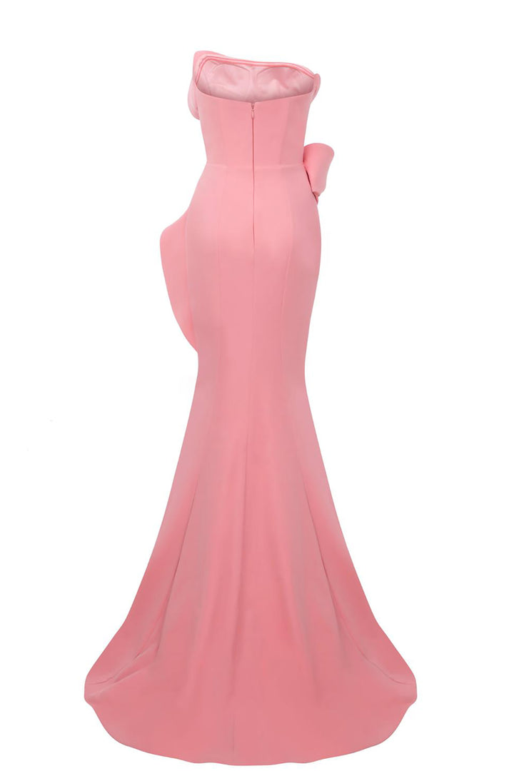 Strapless Satin Dress with Overskirt Peplum