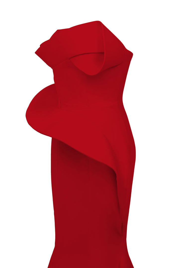 Strapless Satin Dress with Overskirt Peplum