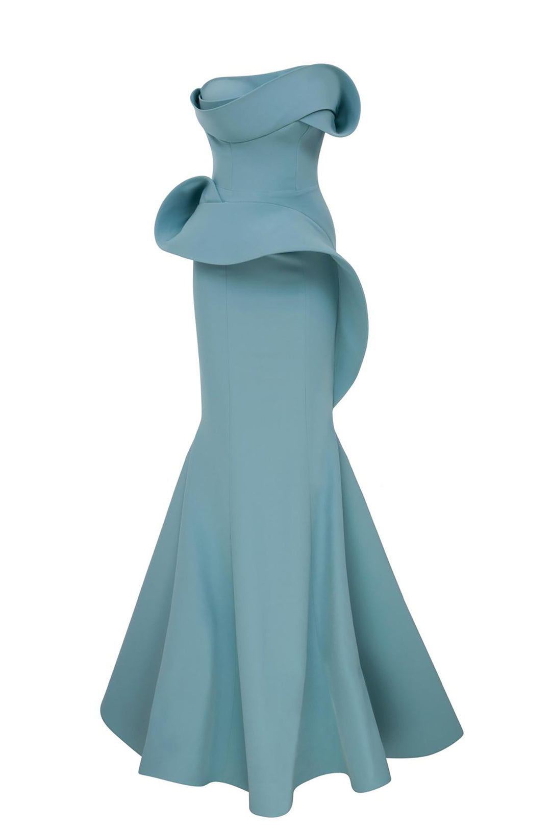 Strapless Satin Dress with Overskirt Peplum