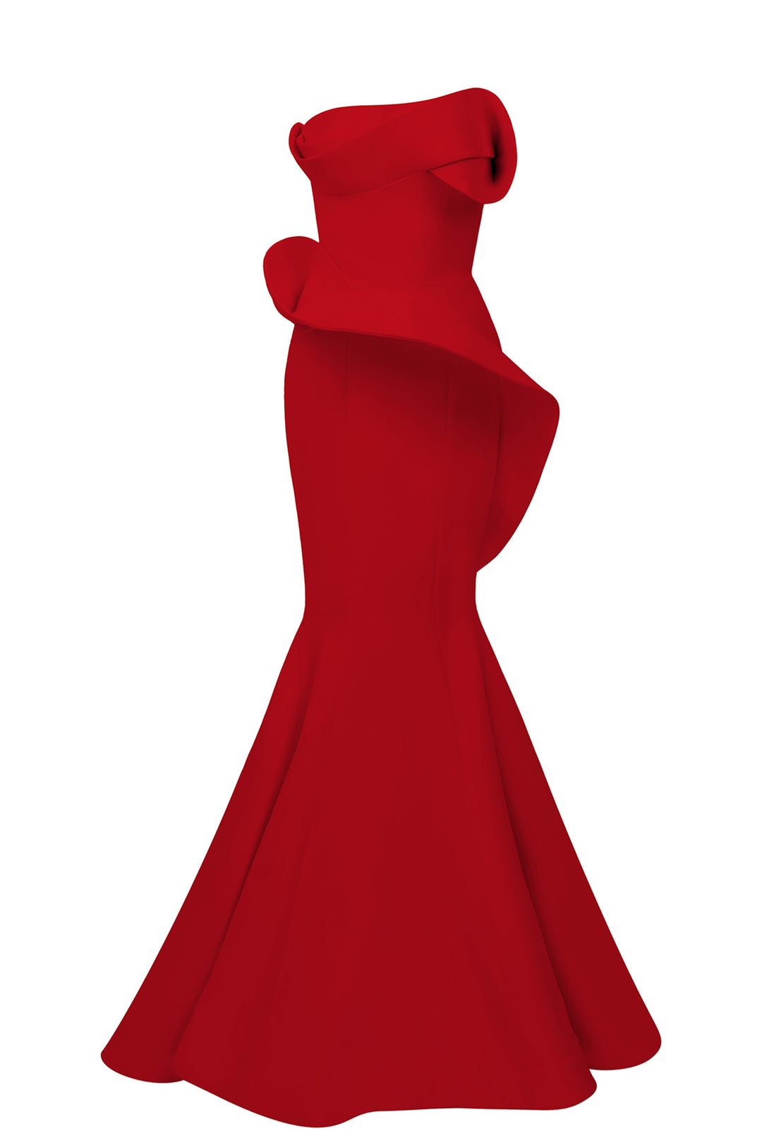 Strapless Satin Dress with Overskirt Peplum