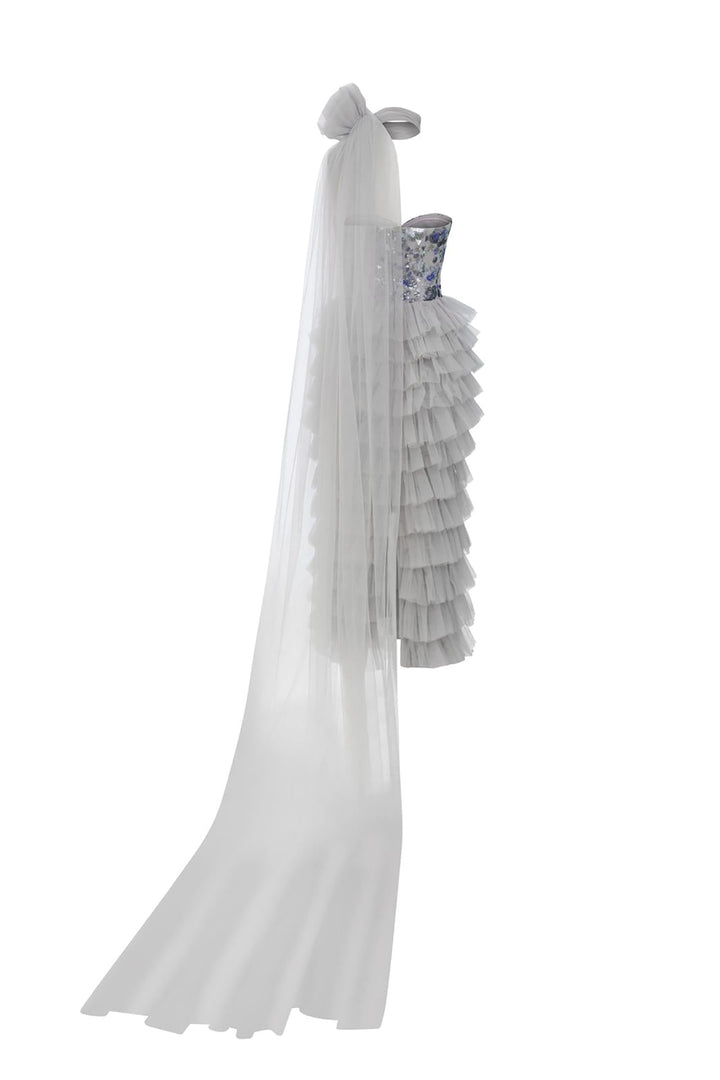 Sequin Bodice Midi Dress with Ruffle Skirt