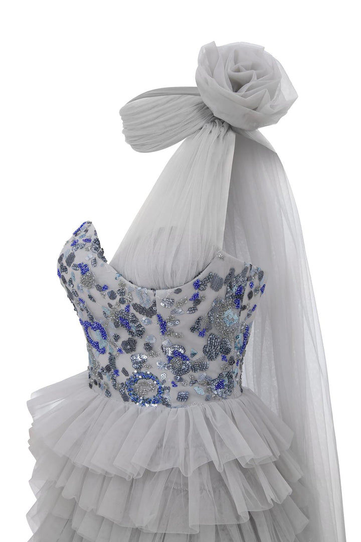 Sequin Bodice Midi Dress with Ruffle Skirt