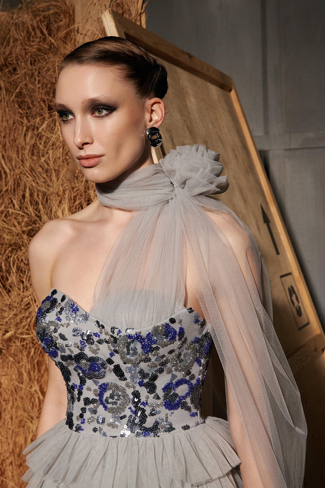 Sequin Bodice Midi Dress with Ruffle Skirt