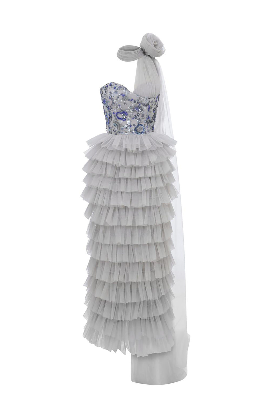 Sequin Bodice Midi Dress with Ruffle Skirt