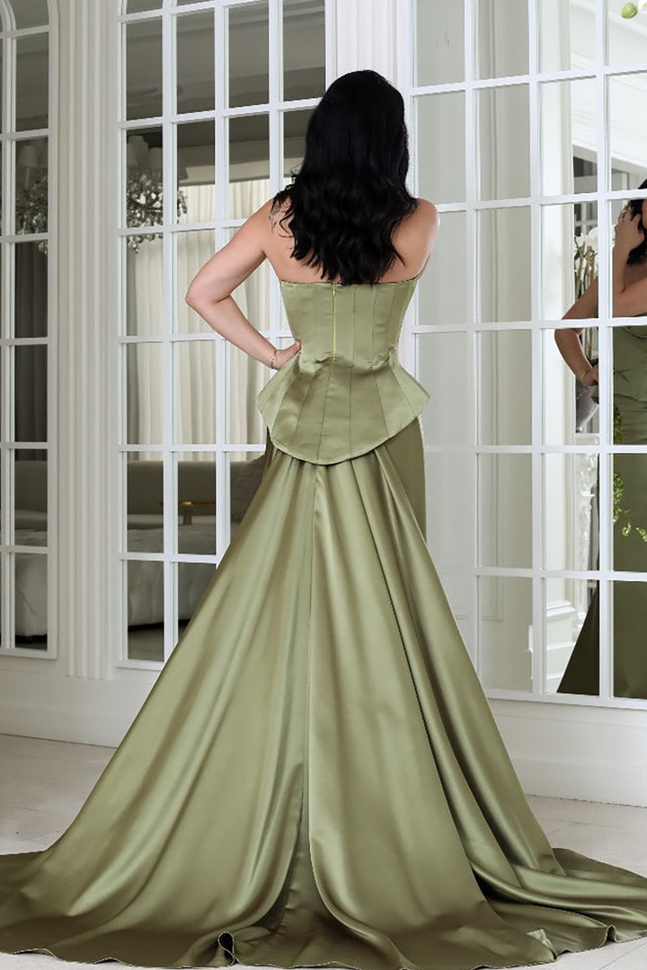 Satin Strapless with Embroidery Dress