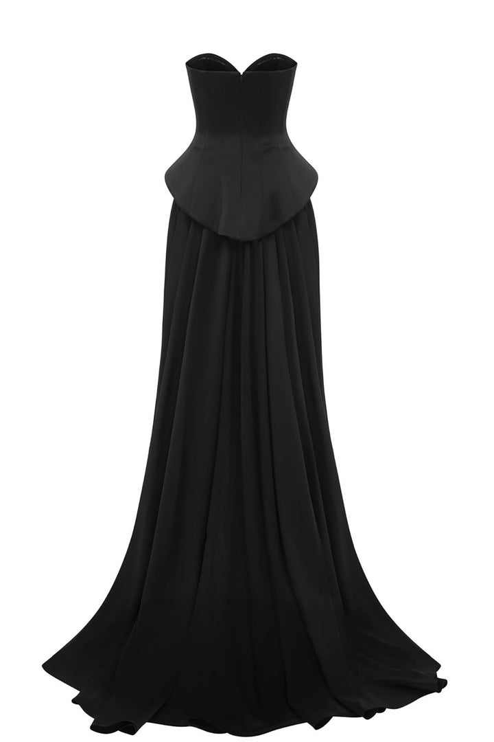 Satin Strapless with Embroidery Dress