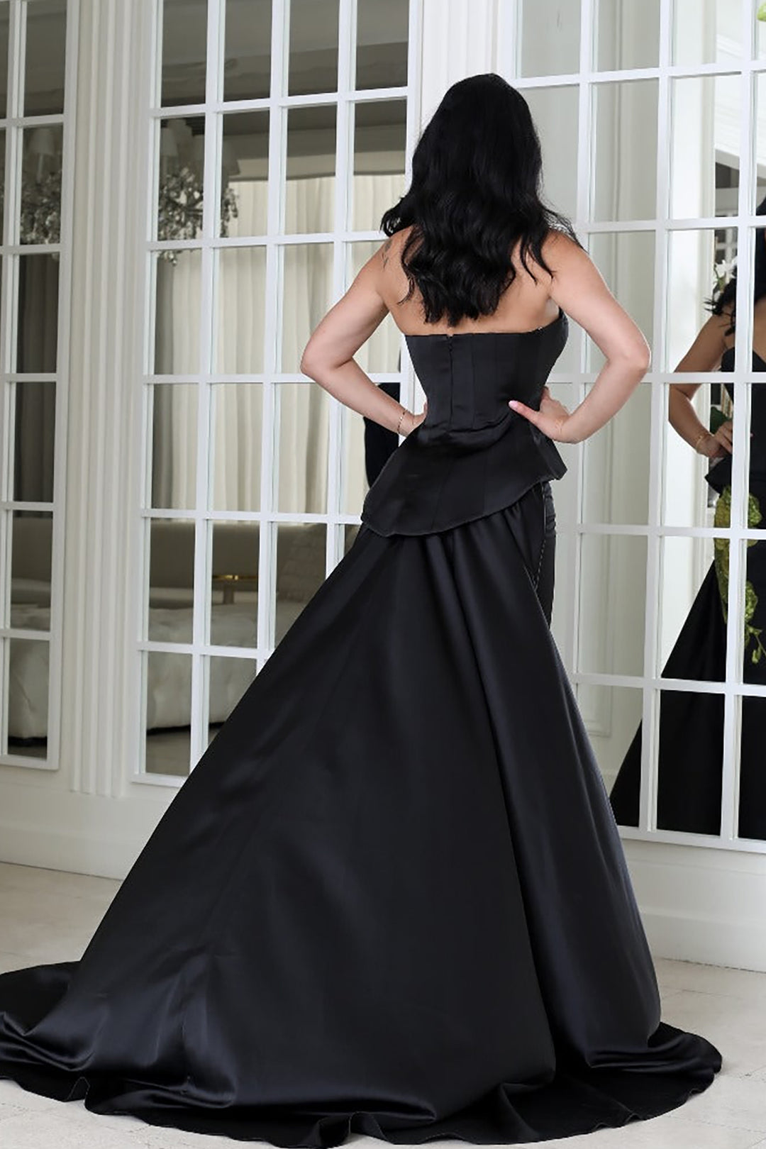 Satin Strapless with Embroidery Dress