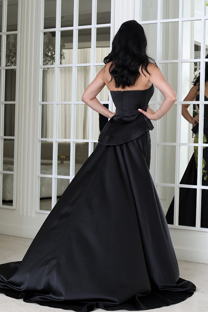 Satin Strapless with Embroidery Dress