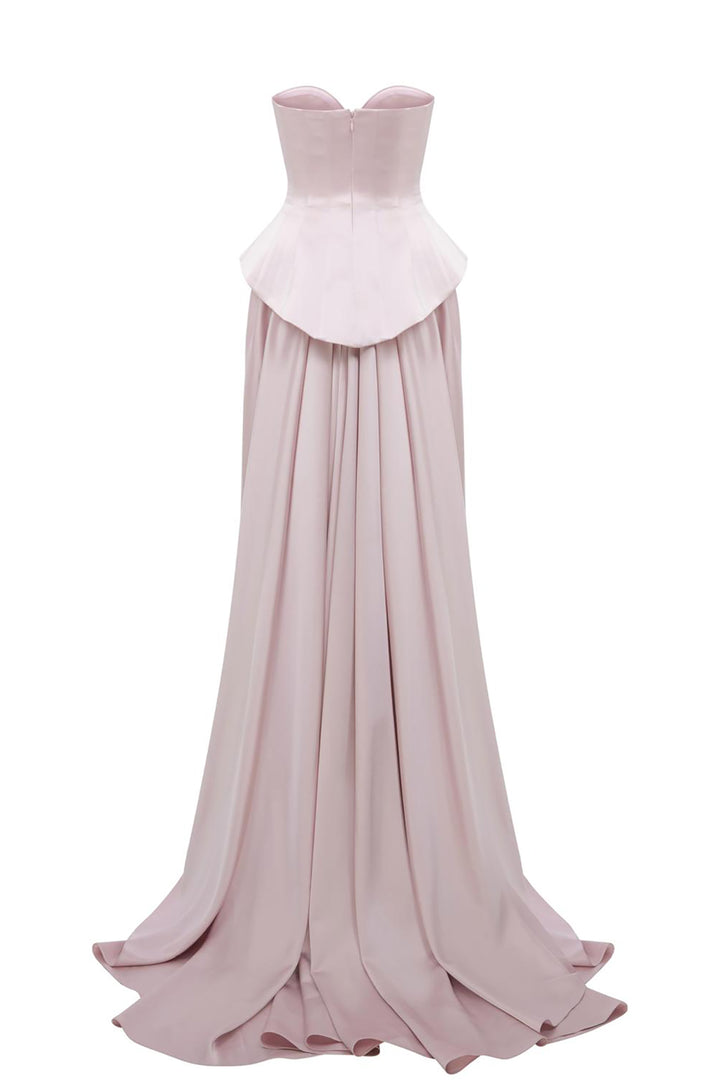 Satin Strapless with Embroidery Dress