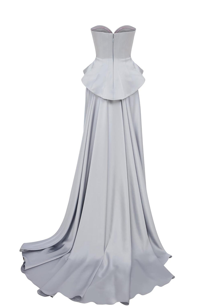 Satin Strapless with Embroidery Dress